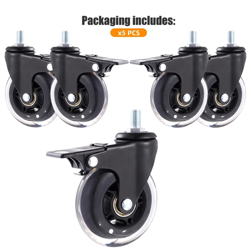 5Pcs 3 Inch Heavy Duty PU Caster Wheels, M6/M8/M10 Silent Brake Universal Casters for Trolley,Cabinets, Furniture