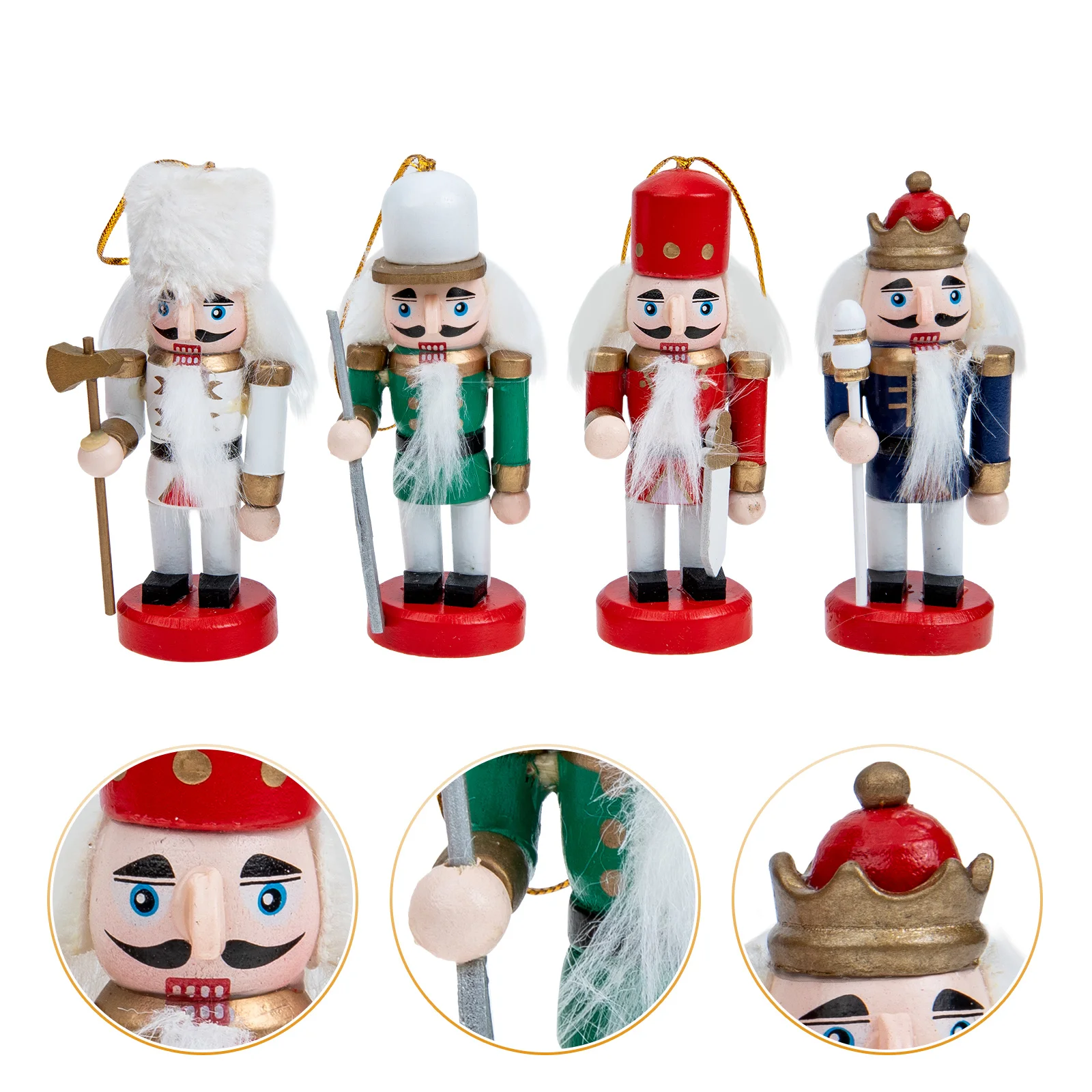 

4Pcs Christmas Nutcracker Decoration Wooden Nutcracker Ornaments Xmas Hanging Xmas Tree Tabletop Decor Hanging Nutcrackers Craft