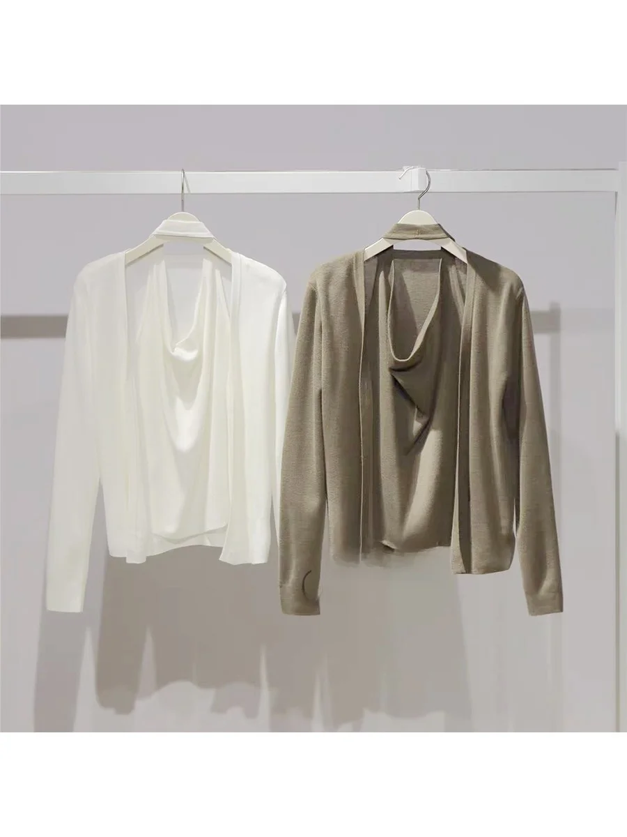 

Spring 2026 Fashion Versatile Knitted Neckline Cardigan Women's Top Retro Style Fake Two-Piece Straight Cut Long Sleeve