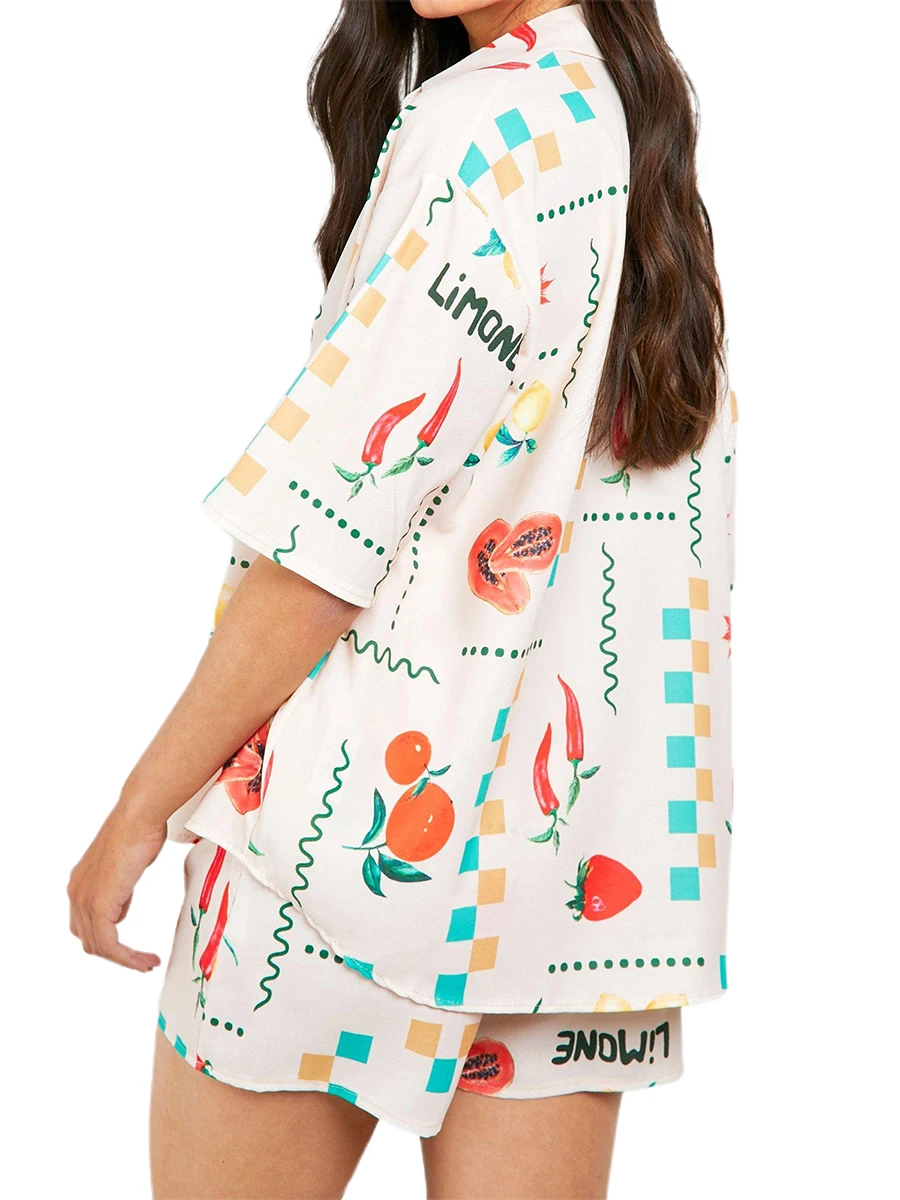 

Women s Pajama Set with Cute Animal Print Short Sleeve Top and Shorts 2 Piece Loungewear Outfits for Summer