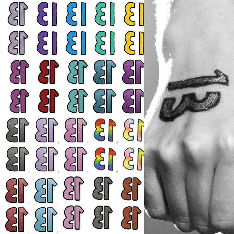 Nummer 13 Tatoo Sticker Blijvende Nep Tattoo Voor Vrouw Man Concert Kunst Tijdelijke Faux Letter Tattoos Waterdichte Tatuajes