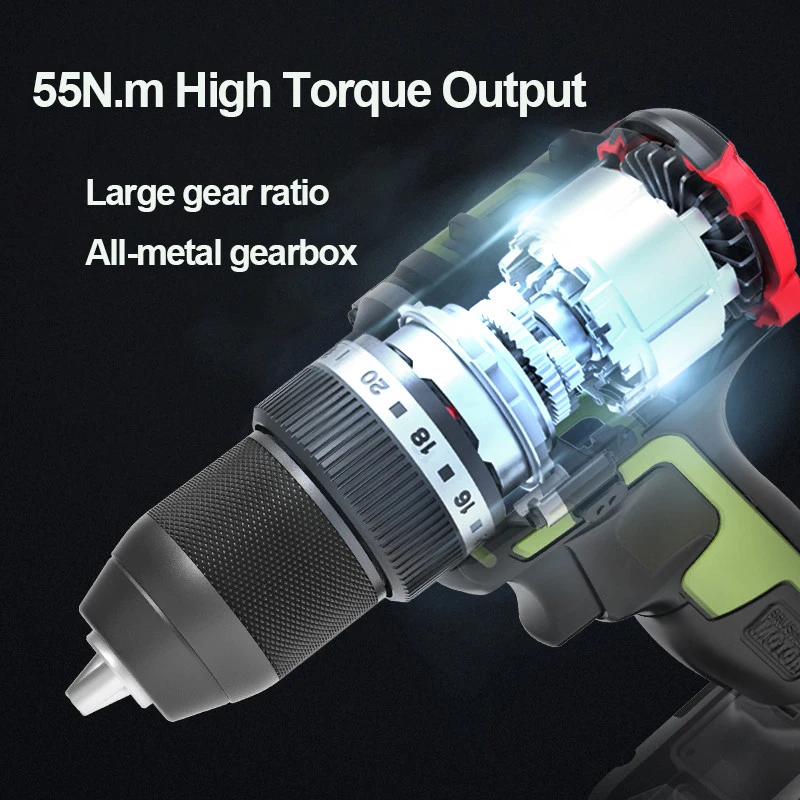 WORX WU182 Cordless Drill Screwdriver High Torque 55N.m Professional Brushless Rechargeable Drill Lithium Battery Power Tool