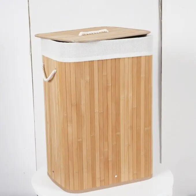 

Bamboo Laundry Hamper with Lid Laundry Basket with Removable Liner 72L Natural