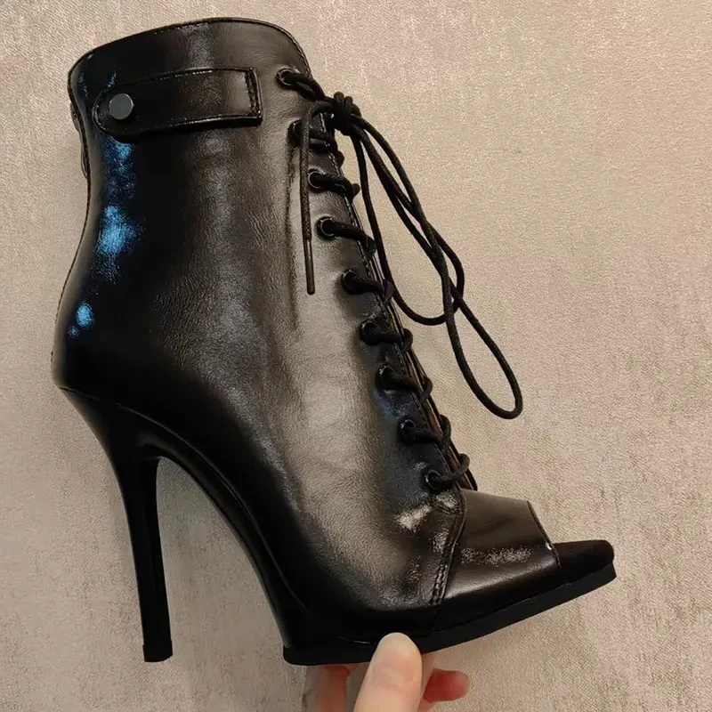 Botines de baile con plataforma de 9.5cm y 11cm, tacones de aguja, de cuero PU negro y cuero auténtico, tacones de baile latinos de salsa con suela de goma estable, tacones altos.