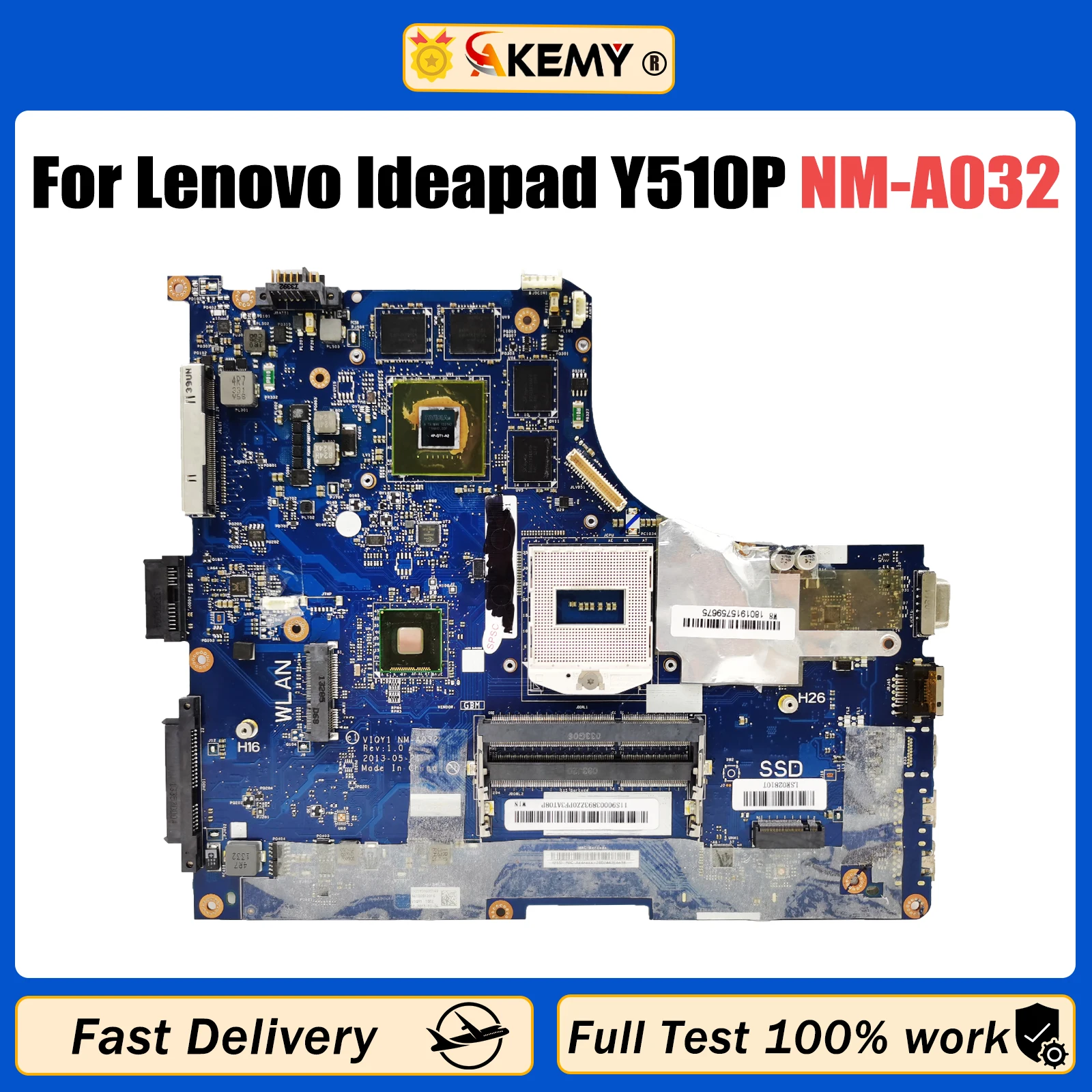 

AKEMY VIQY1 NM-A032 For Lenovo Ideapad Y510P Laptop Motherboard 2GB GPU FRU 90003638 DDR3 Mainboard 100% Work