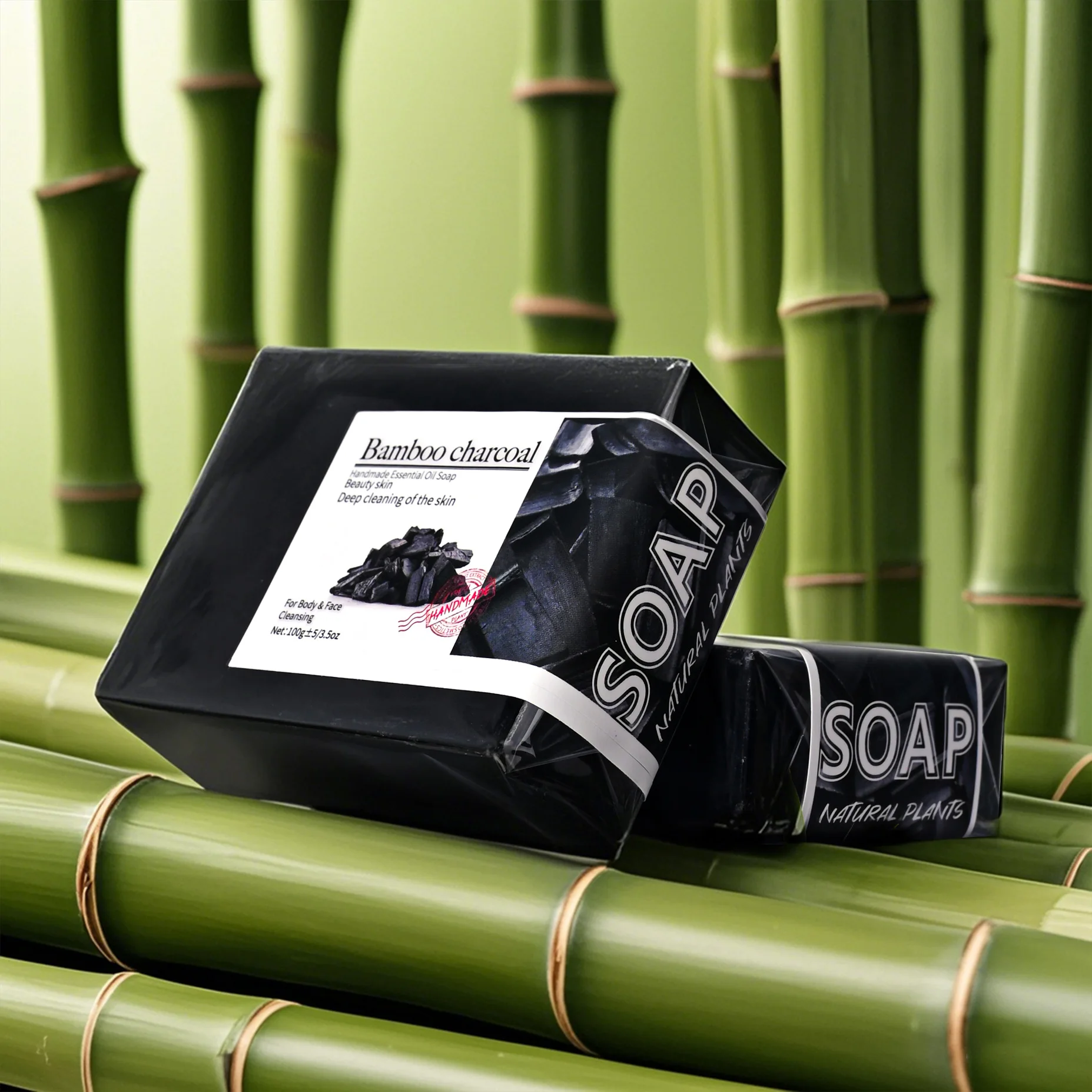 Jabón de carbón de bambú de 100g, carbón activado orgánico Natural, etiqueta privada, eliminación de espinillas hecha a mano, jabón negro blanqueador