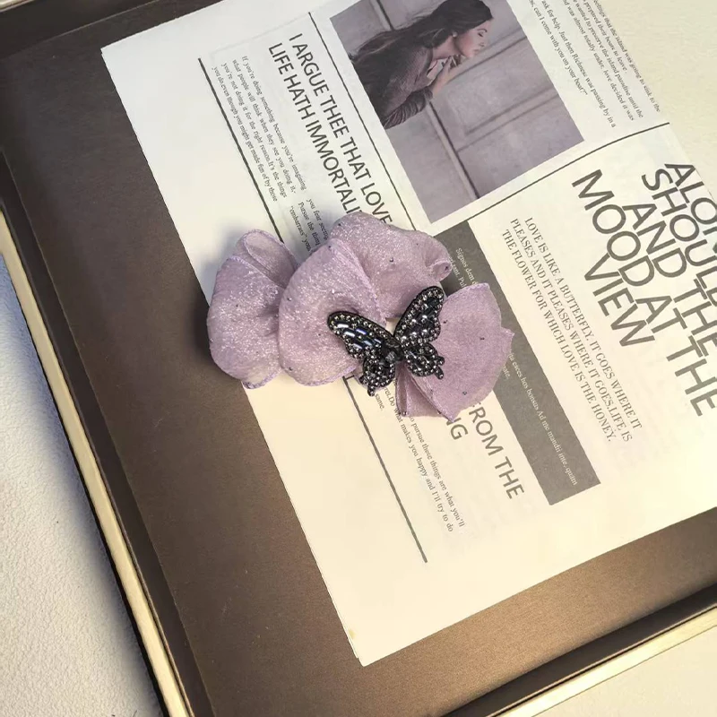 شبكة حجر الراين القوس القرش كليب المألوف مزاجه الحلو الفتيات دبوس الشعر مليئة بالماس فراشة إكسسوارات الشعر