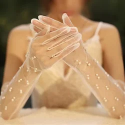 White Black Elegant Bride Long Beaded Gloves Wedding Accessories Summer Simplicity