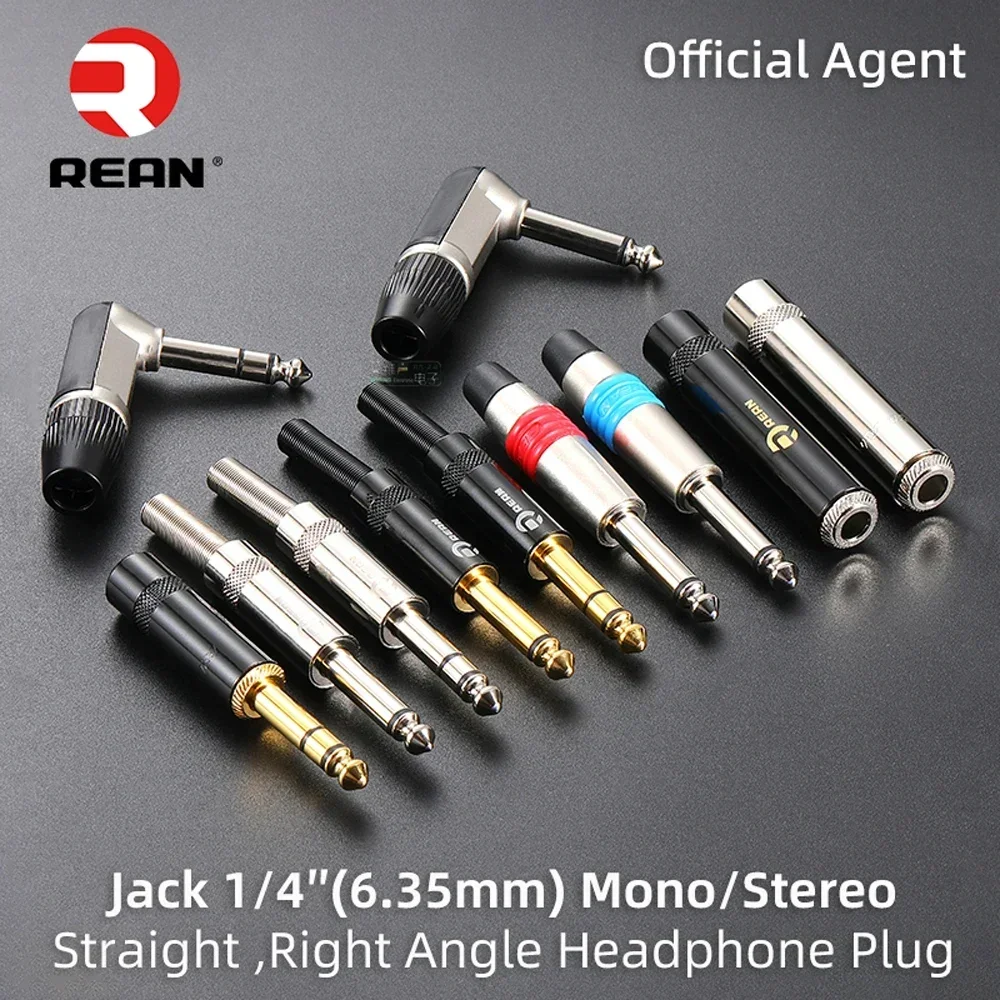 Neutrik's REAN 6.35mm 2 3 pólo plugue estéreo banhado a ouro 1/4 mono mono mono fone de ouvido microfone de áudio solda trs alto-falante guitarra canal duplo ts conector