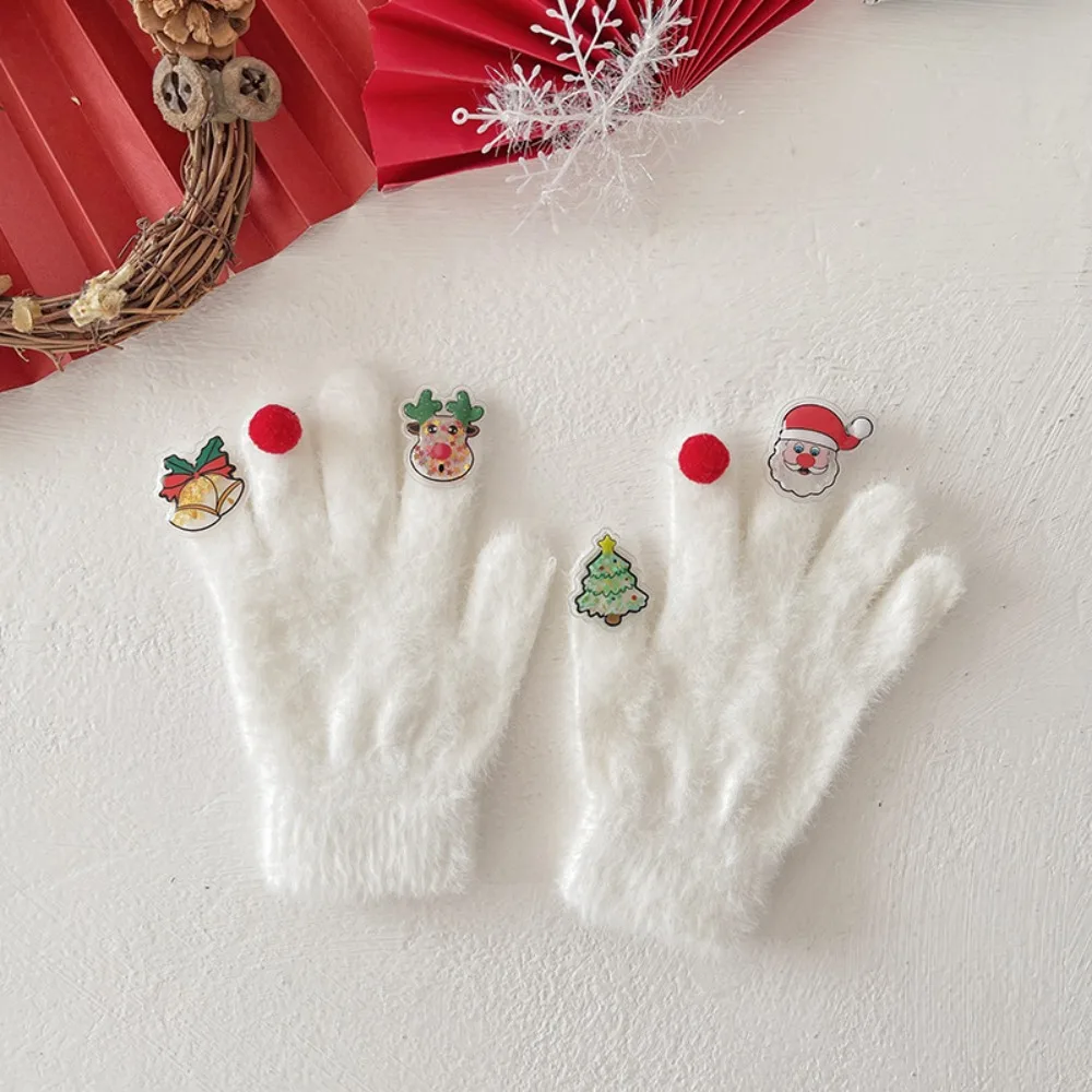 

Cute Cartoon Christmas Gloves Thicken Knitted Five Finger Gloves Snowman Pattern Funny Gloves New Year