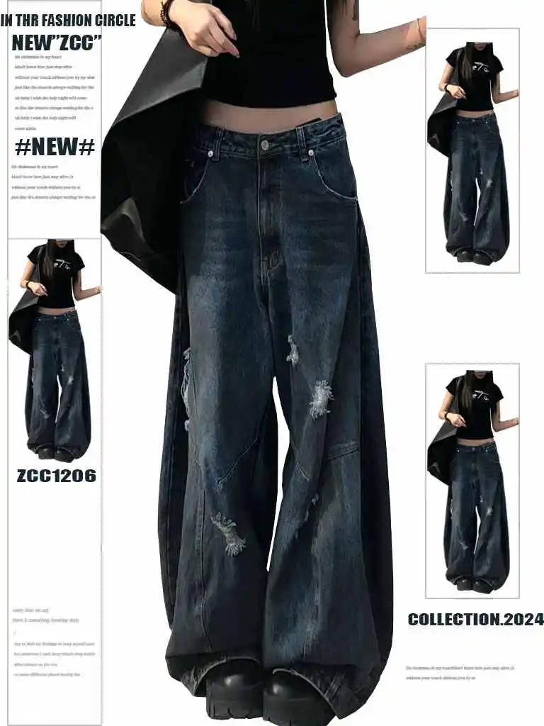 

Women Blue Y2k Ripped Jeans Vintage Harajuku Wasteland Style Baggy Jean Pants Japanese 2000s Style Oversize Denim Trousers 2025