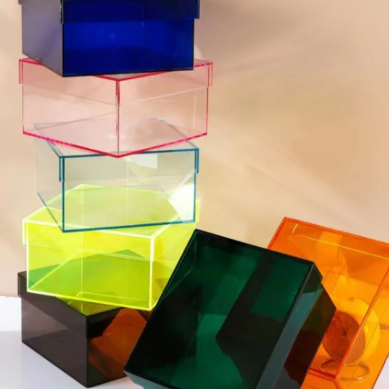 Acrylic Storage Box with Lid Colorful Acrylic Organizer Bins Display Cases Shelf for Cosmetics Food Collectibles Jewelry