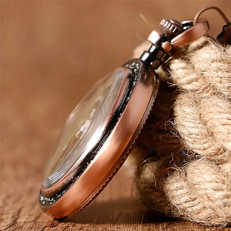 Vintage Skeleton Hand-winding Mechanical Pocket Watch for Men Women Roman Numeral Fob Pendant Chain Open Face Clock Collect