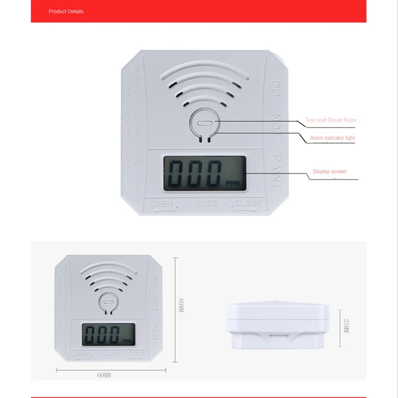 Мини-детектор угарного газа, детектор угарного газа с цифровым дисплеем и звуковой сигнализацией для дома и офиса