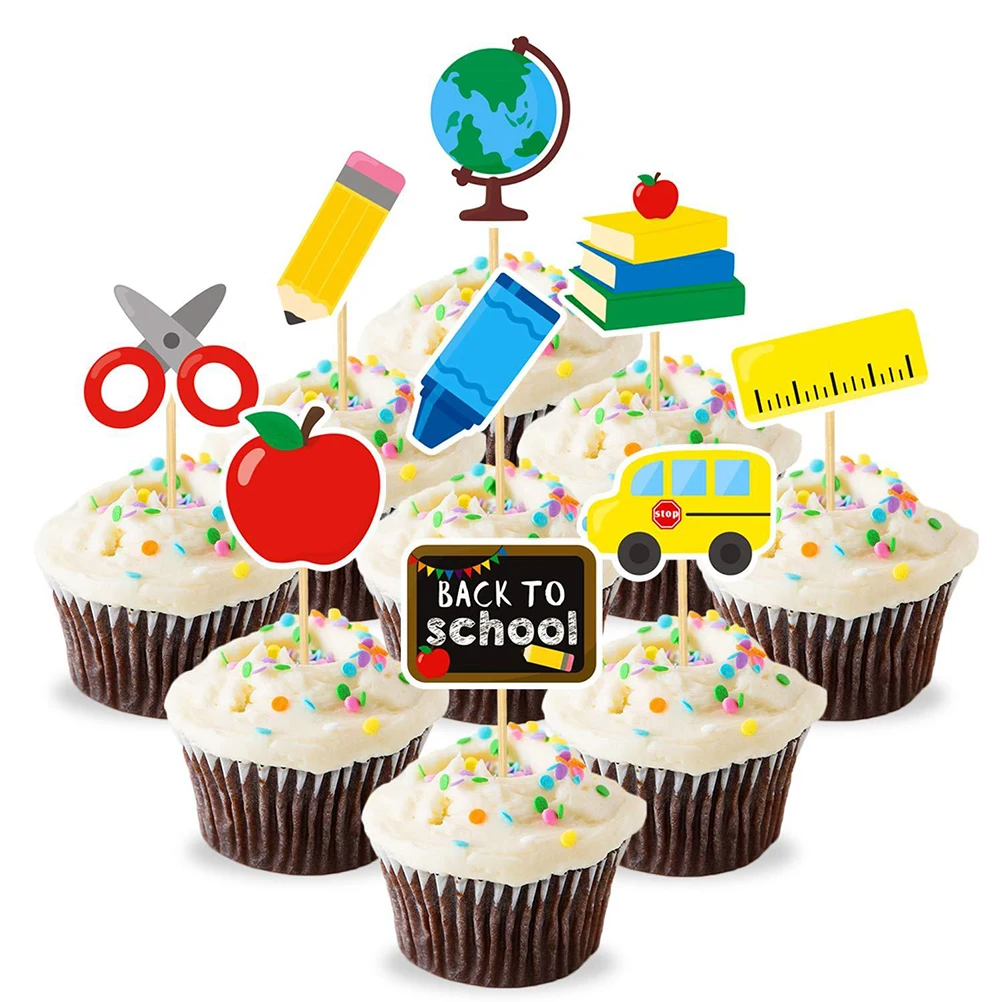 

Cake Decoration Picks Paper School Theme Cupcake Toppers Dessert Flags Safe Lightweight Bamboo Toothpicks Festive Insert Cards