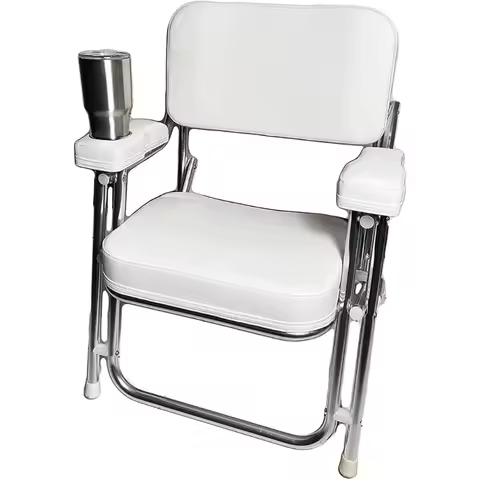 Aluminum Portable Folding Boat Deck Chair, Cushioned &amp; Comfortable with Foam Padding, Ideal for Marine, Boats, Yachts, and Ship
