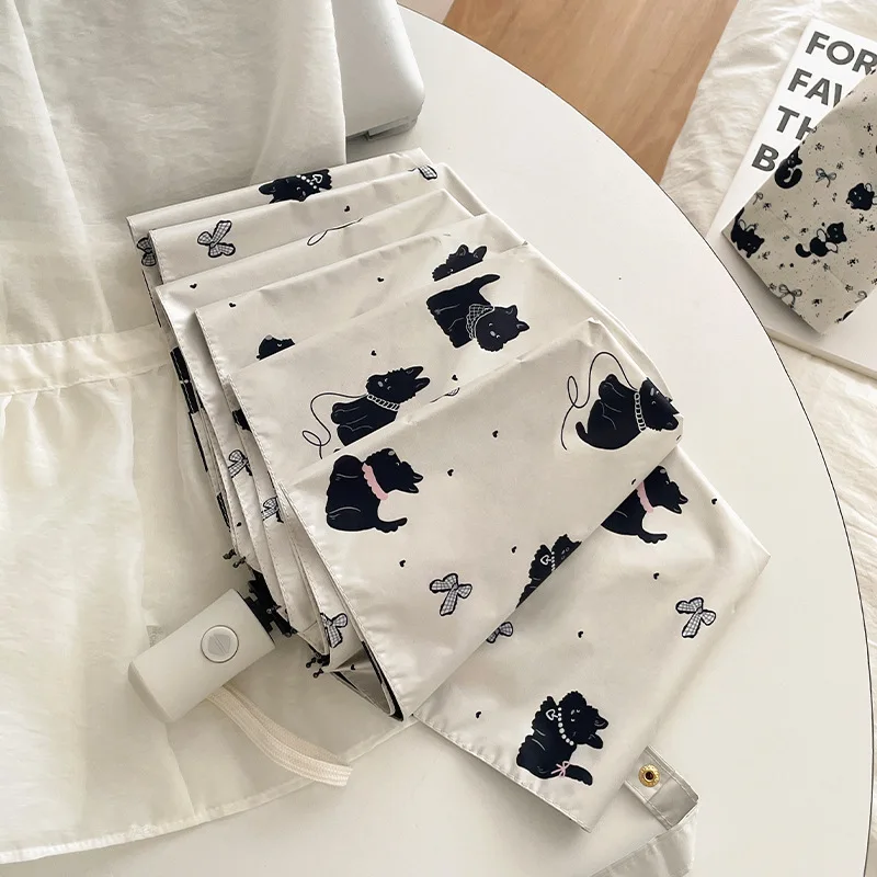 Ladies Cartoon Printed UV Umbrella Sunscreen UVUPF50+ Large 8-Bone 3-Fold Windproof Wind Machine Fashionable Protection