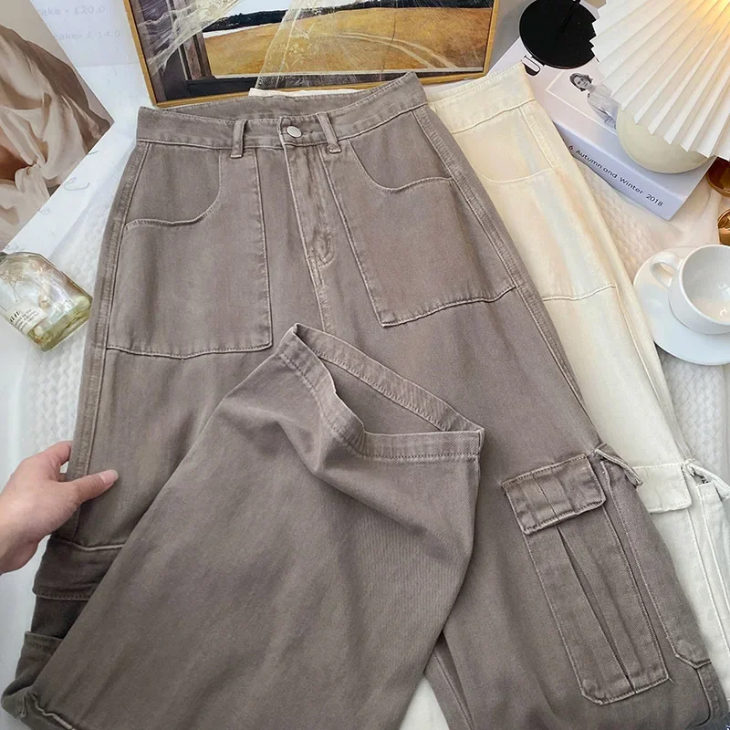 Baggy Jeans Women Clothing High Street Vintage Multi Pocket Cargo Pants Women Jeans Casual Wide Leg High Waisted Jeans Woman