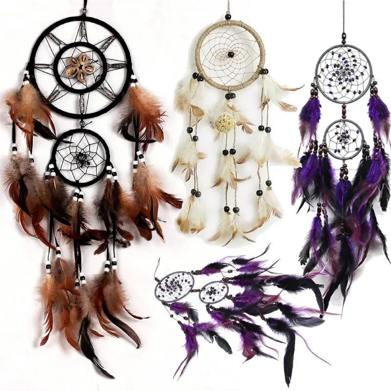 Feather Wind Chime Pendant Hand-woven Hanging Dream Catcher Romantic Art Crafts Creative Handmade Beautiful Twine Ornament Decor