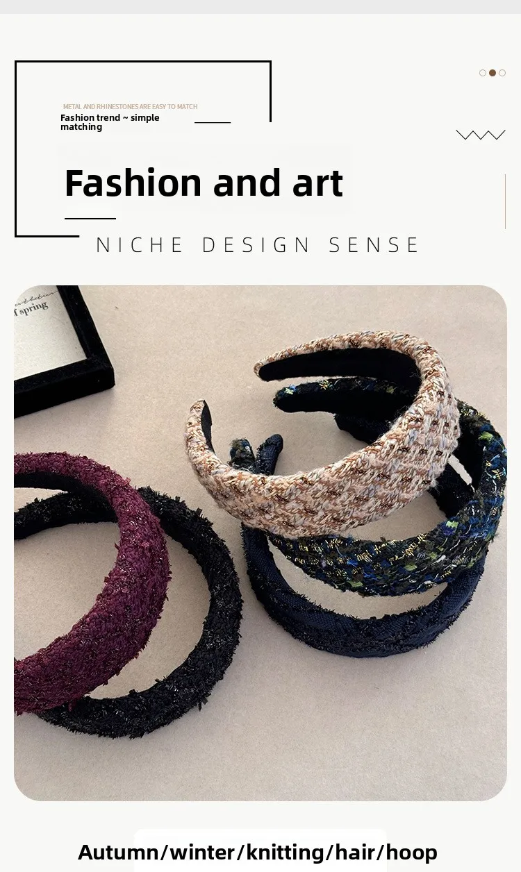 1 Stück dickes Tweed-Stirnband mit breiter Kante sieht klein und im Retro-Stil aus, geeignet für den täglichen Pendelverkehr und vielseitige Haar-Accessoires – Detail 1