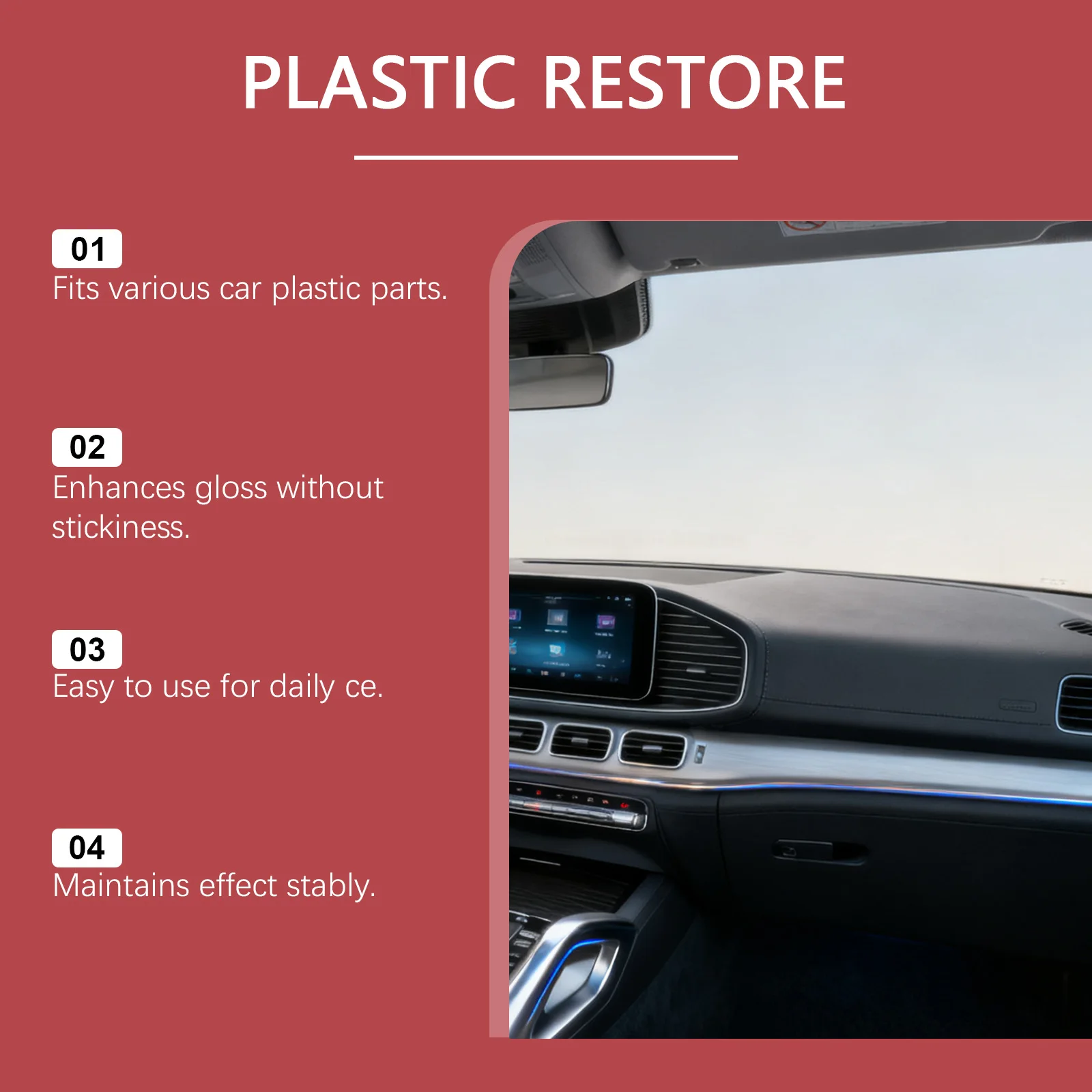 Car Plastic Restorer Spray Revives Faded Bumpers & Interior Dash Anti-Aging Polish Cleaner Long Lasting Shine & UV Protection