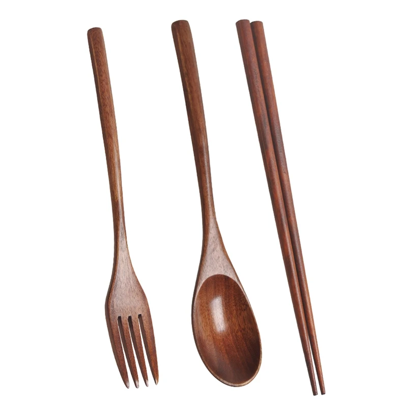 Wooden Cutlery Set Portable Eco Friendly Reusable Flatware Utensils Set Spoon Fork Chopsticks for Camping Office Lunch-DTB1