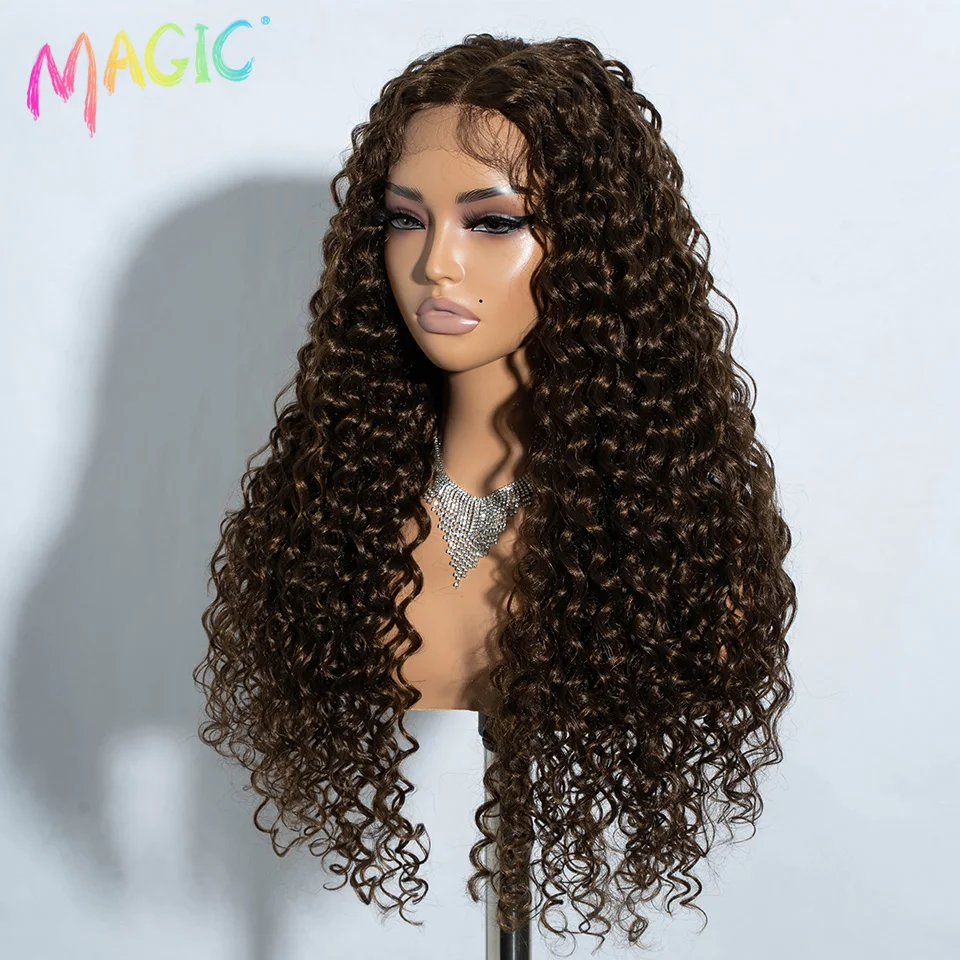 Perruque Lace Front Wig Synthétique Bouclée et Crépue pour Femme, Faux Cheveux Afro, Blond Ombré, Partie Centrale, Magique