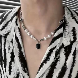 Korean Fashion Originality Chain Imitation Pearl Necklace Men Jewelry Punk Hip-hop Pendant Couple Man Steel and Titanium Jewelry