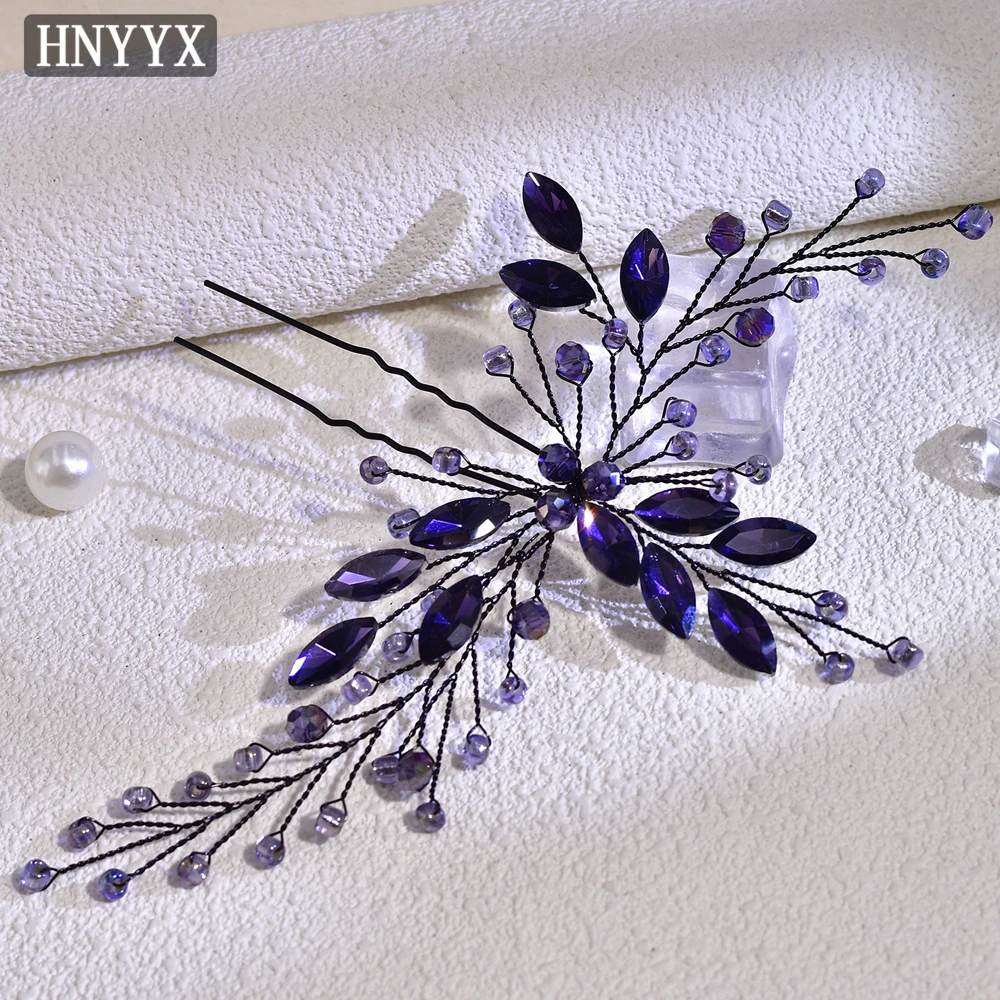 HNYYX Retro Rhinestone Hair Clip Purple Crystal U-Shaped Hairpin Bridal Hair Accessories for Wedding Vintage Headwear A228