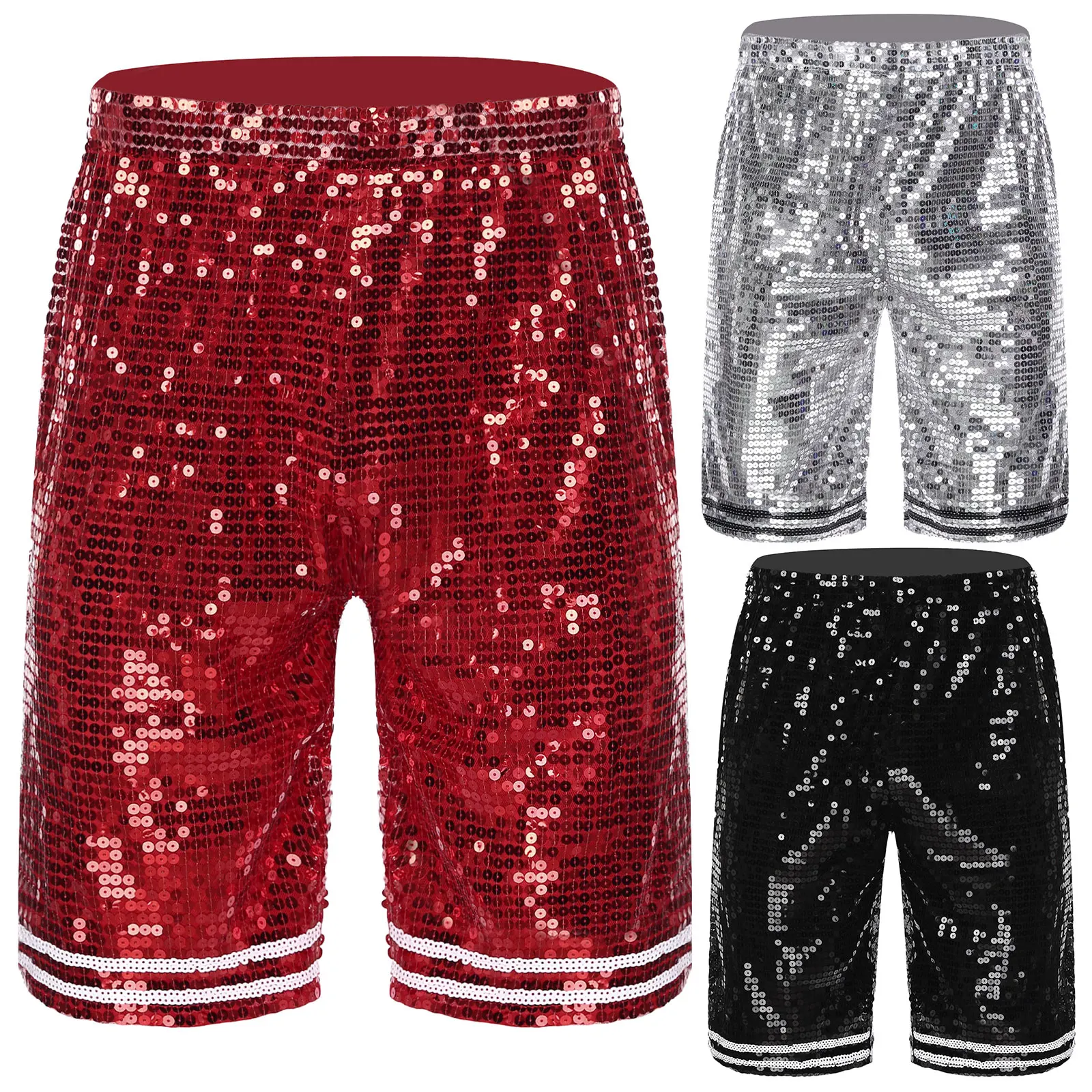 Men Adults Shiny Sequins Dance Disco Shorts Retro Party Rave Carnival Club Performance Costume Sparkly Short Pants for Males