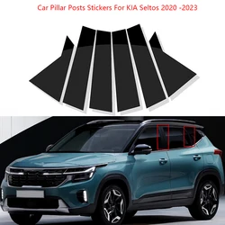 6Pcs Glossy Piano Black Car Pillar Posts Stickers For KIA Seltos 2020 -2023 Door Window Trim BC Column Chromium Styling