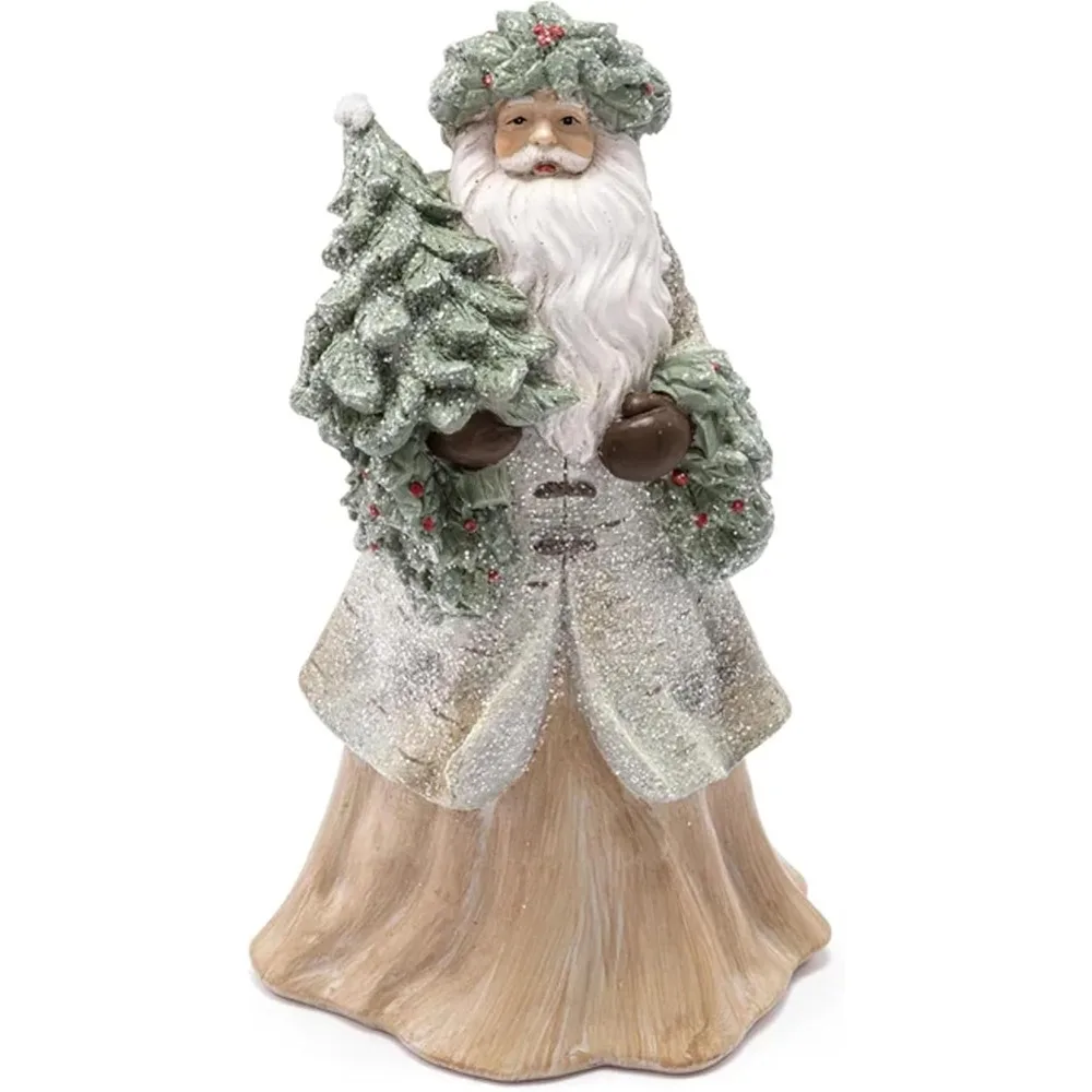 ديكور عطلة الراتنج: سانتا كلوز مع إكليل هولي وشجرة، 9.25 × 5.5