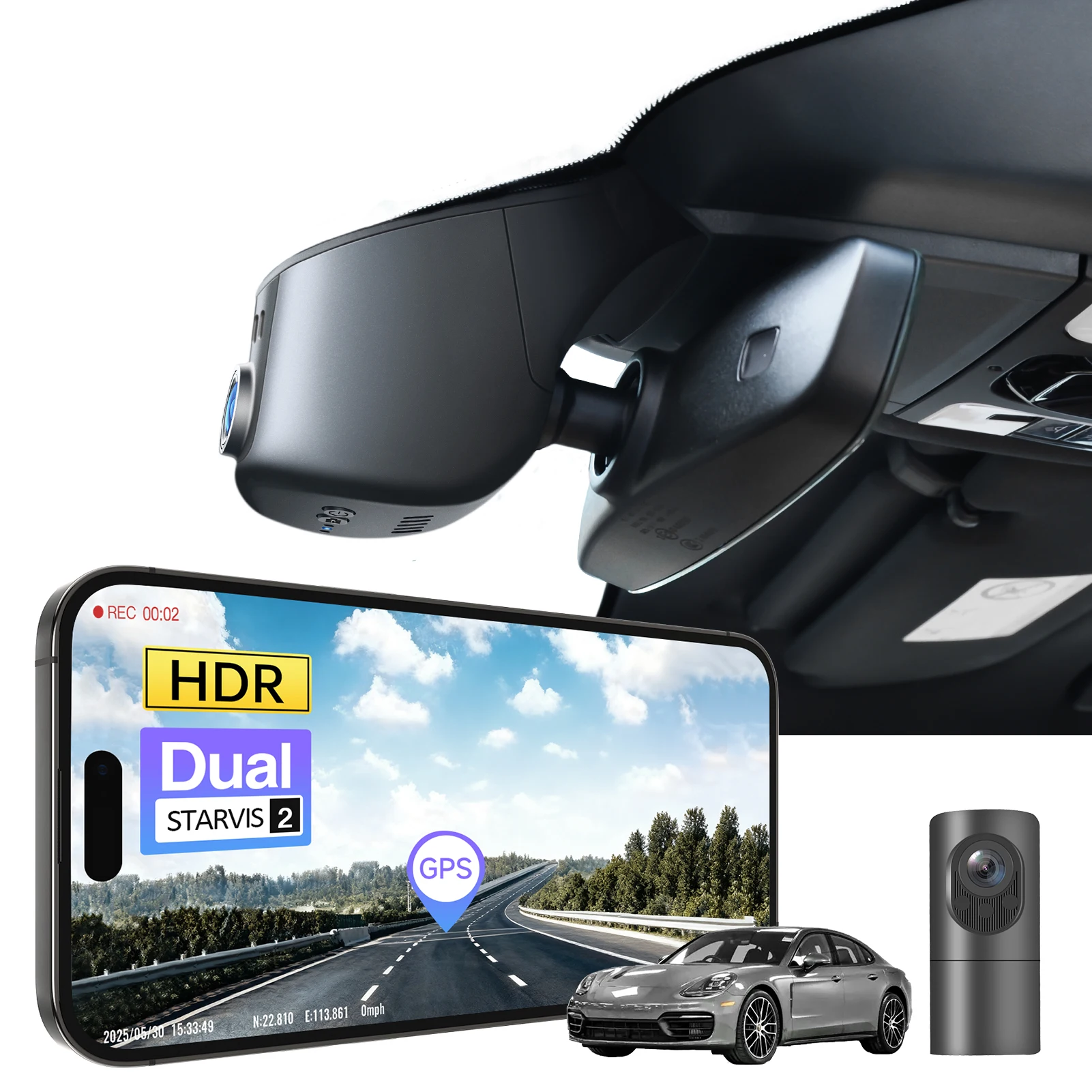 STARVIS 2 WiFi & APP GPS Dash Cam (2011-2026) For Porsche Cayenne E3 (E2 92A) 718 Macan 911(991) Panamera (970/971) Cayman 982