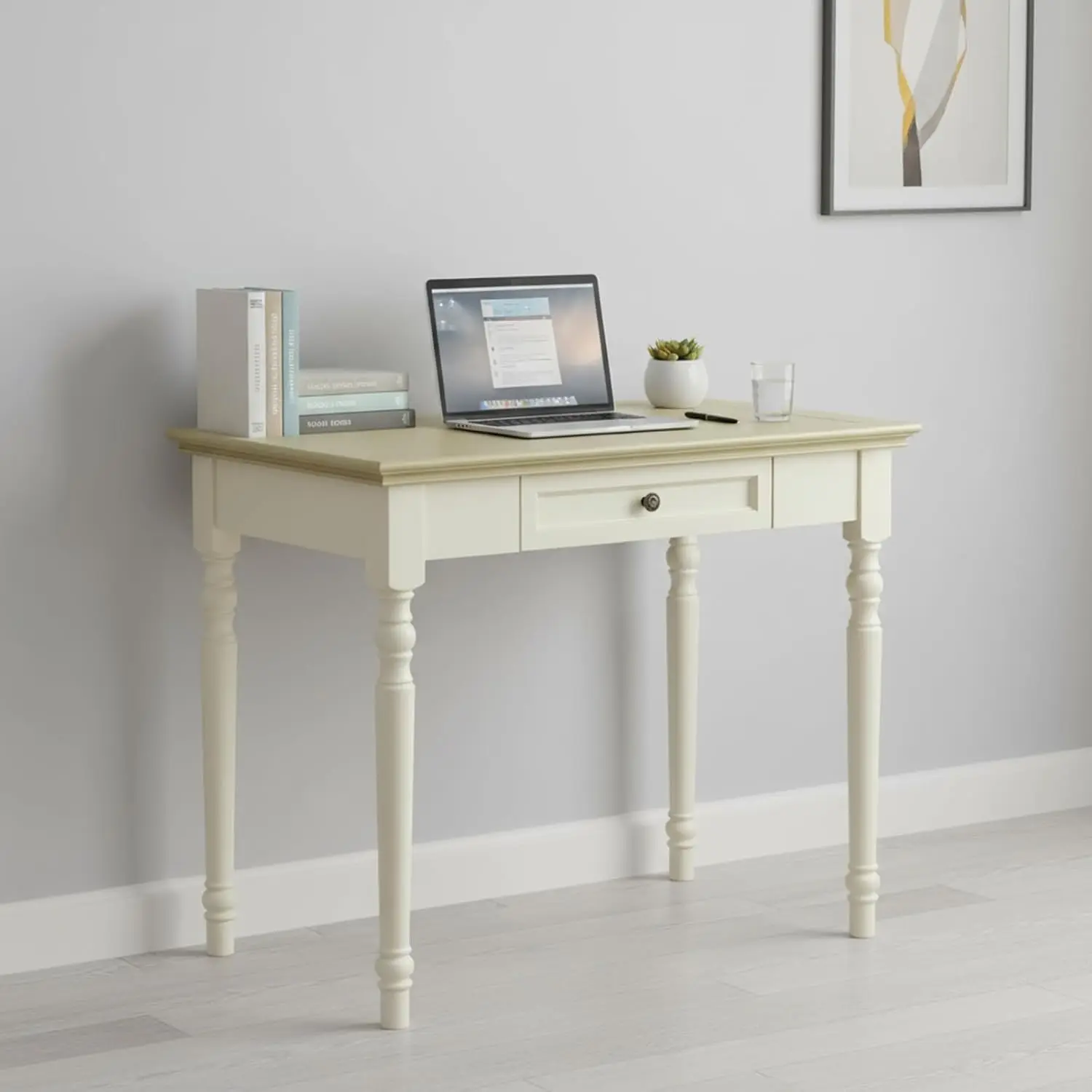 

Country Style Writing Desk,35 Solid Wood Farmhouse Computer Table with Drawers,Rustic Beige Finish,for Home Office, Study