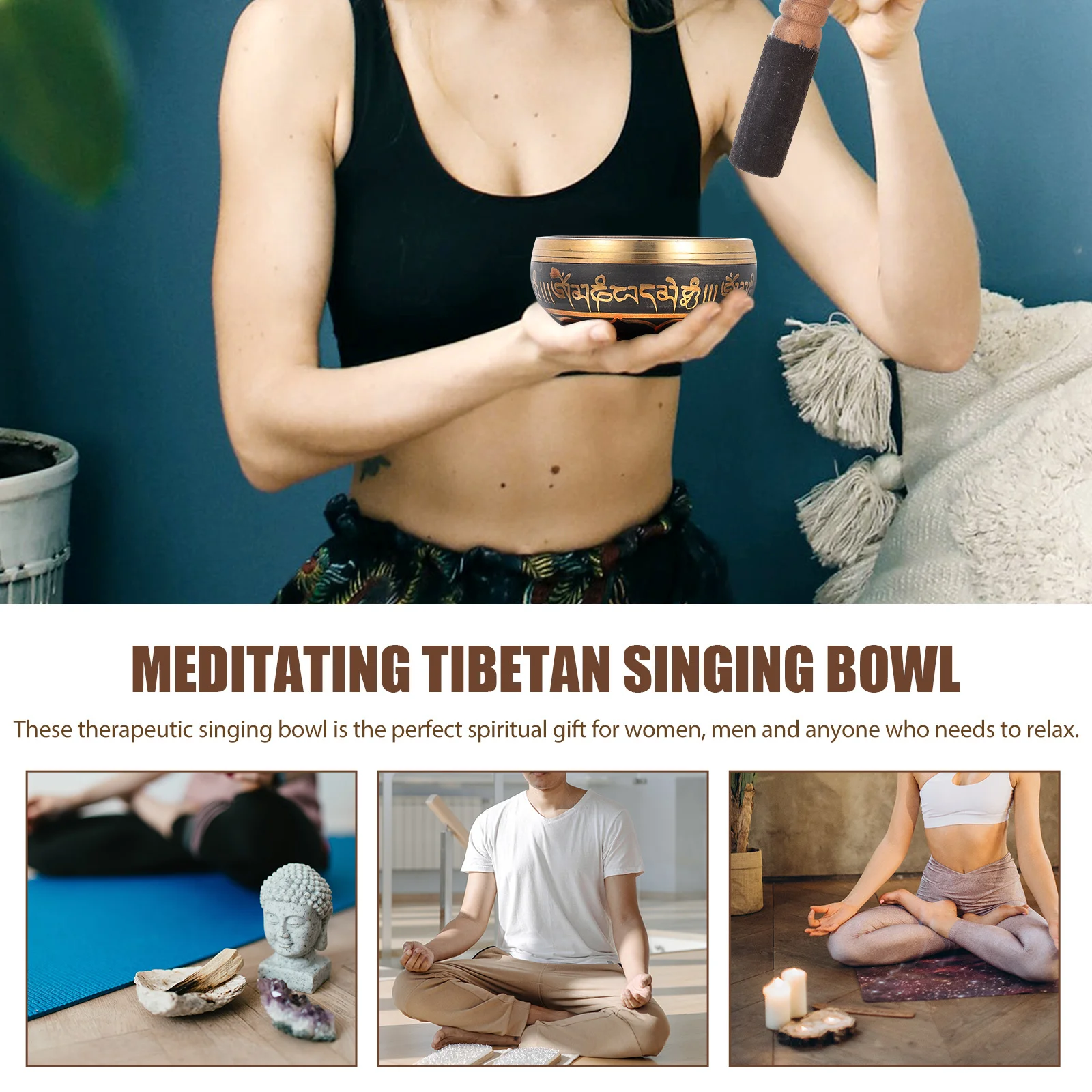

1Set Copper Singing Bowl Buddhist Ode Bowl Meditation Tool Perfect Craftsmanship Calming Effects Gift Meditation Tool