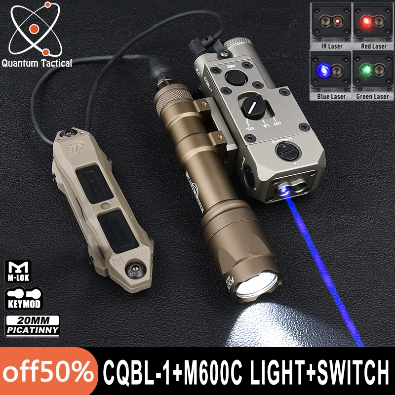 

WADSN Metal CQBL-1 Red Green Blue Dot IR Laser Airsoft Surefir M600C Hunting Weapon Flashlight With Dual Control Switch SF PEQ