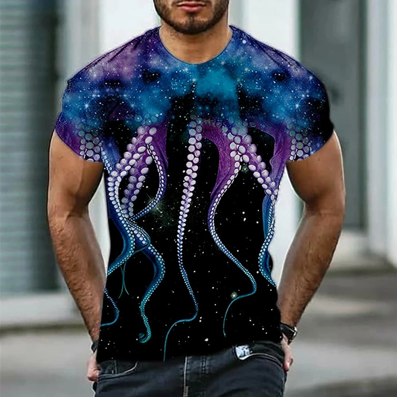 

3D printed octopus foot print super elastic casual short sleeved men's daily party home social round neck street T-shirt