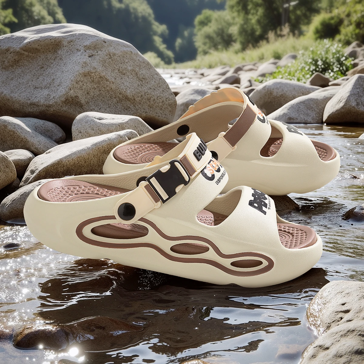 

EVA Men Sandals Printed Height Increasing Thick Bottom Slippers Comfortable Breathable Outdoor Slippers