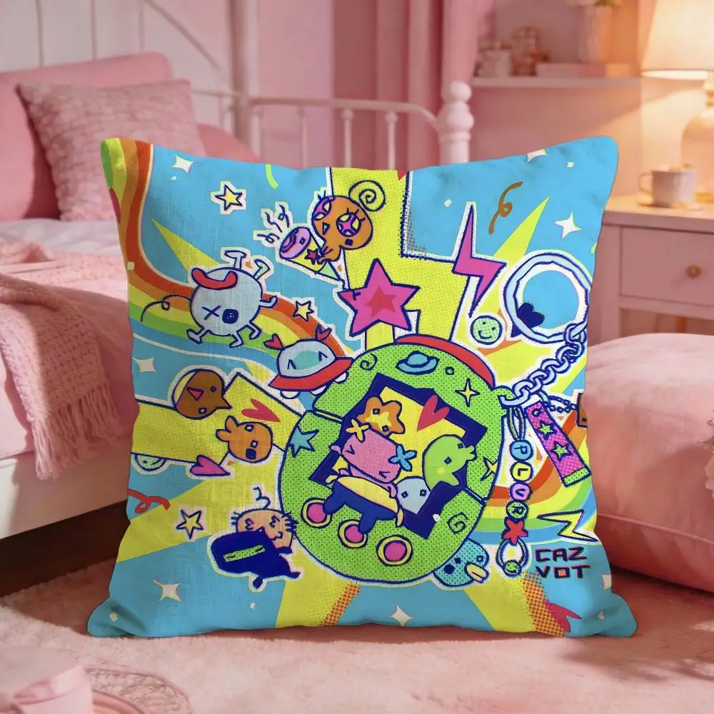 Cute Cartoon Tamagotchi Cushion Cover Premium Comfort Reversible Pillow Cove -Two In One Design For Any Room & Car Interior