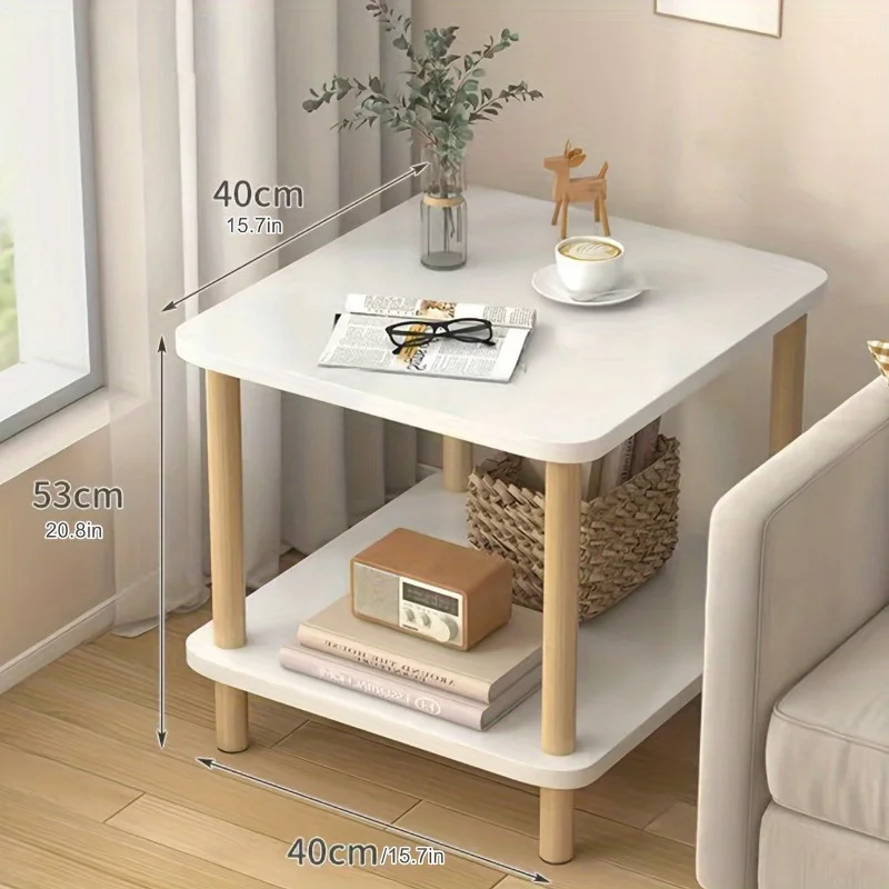 Modern Bedside Table Simple 2-Layer Sofa Side Table Coffee Table Minimalist Style Space-Saving Stable Side Tables Storage Table