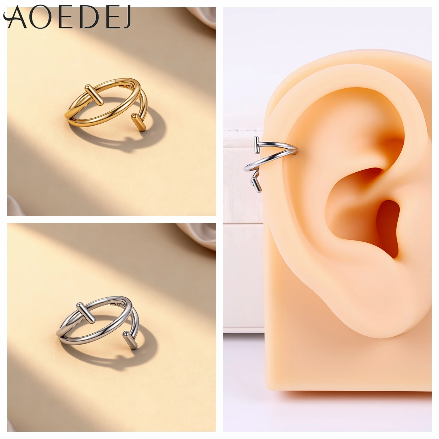 AOEDEJ 1 قطعة 16 جرام الفولاذ المقاوم للصدأ الأنف الدائري النساء تشيكوسلوفاكيا كريستال هوب أقراط طبقة مزدوجة الأذن اللولب الحاجز الثقب مجوهرات 8/10 مللي متر