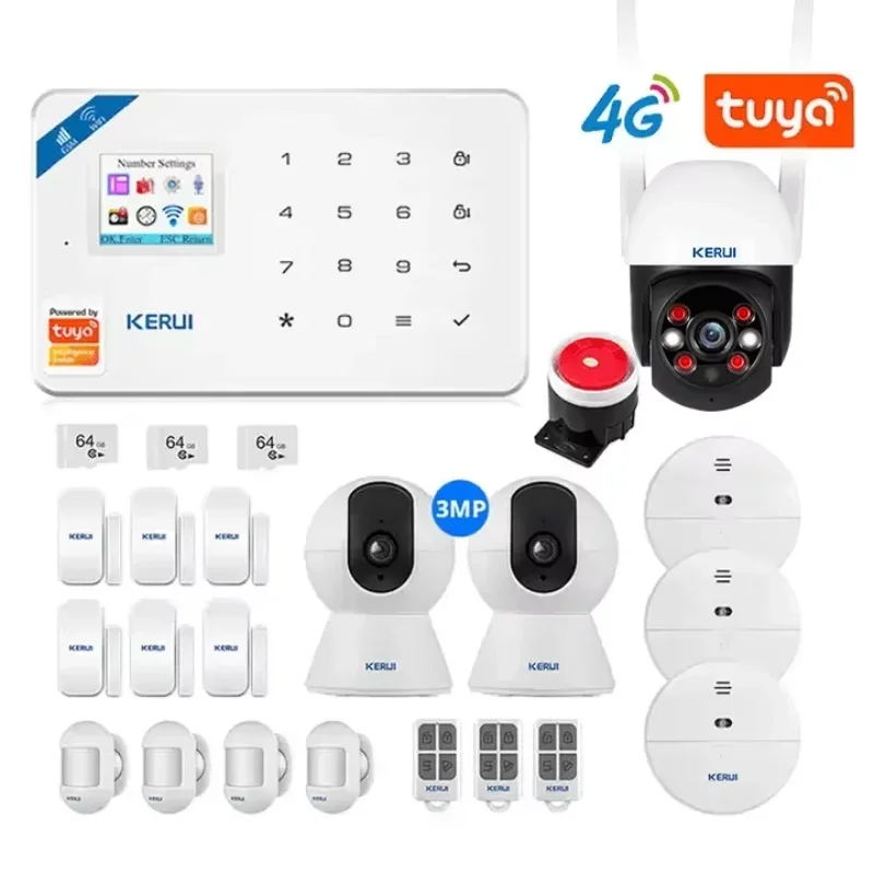 Kerui w184 4g wifi gsm sistema de alarme segurança em casa funciona com alexa casa tuya câmera inteligente sem fio sensor porta kit alarme contra roubo