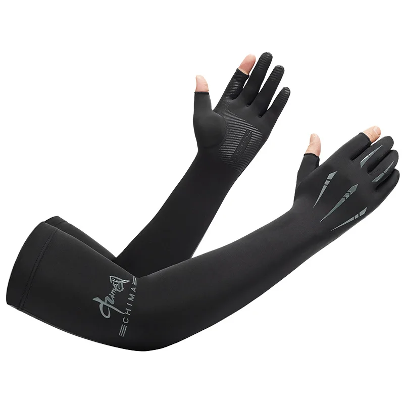 Ice Silk Sleeves Women Summer Sun Protection Men Fishing Cycling Breathable Two-Finger Non-Slip Gloves Arm Warmer Driving Sleeve