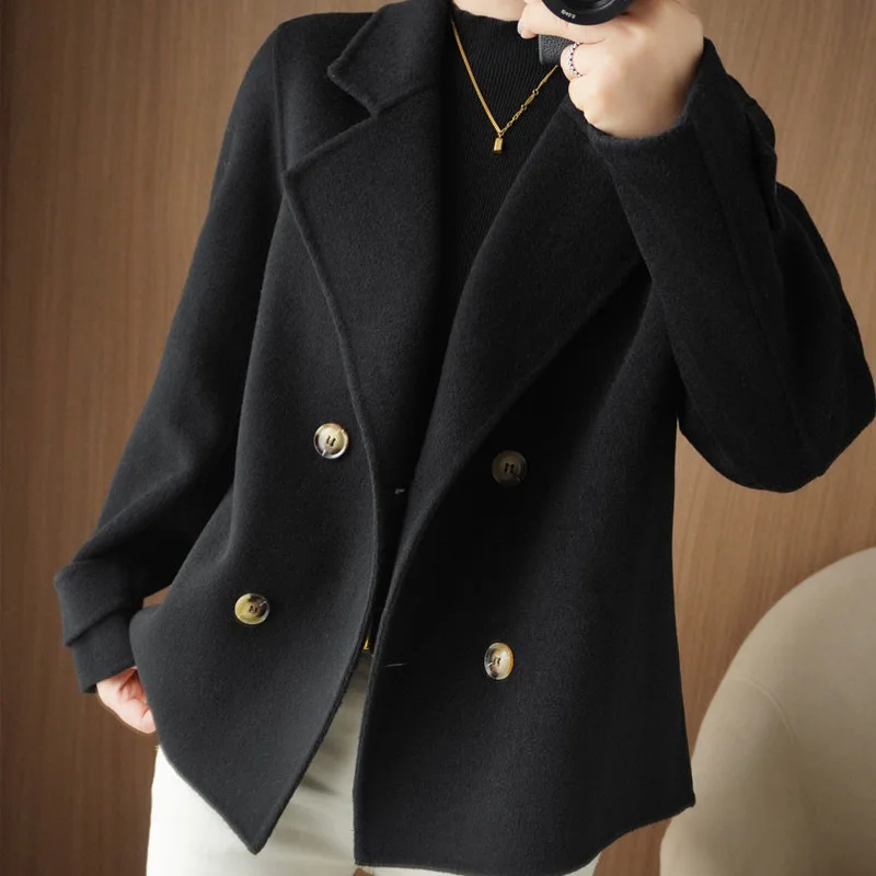 Woolen coat women's 2023 short autumn and winter small loose outer wear anti-season suit collar wool coat trend