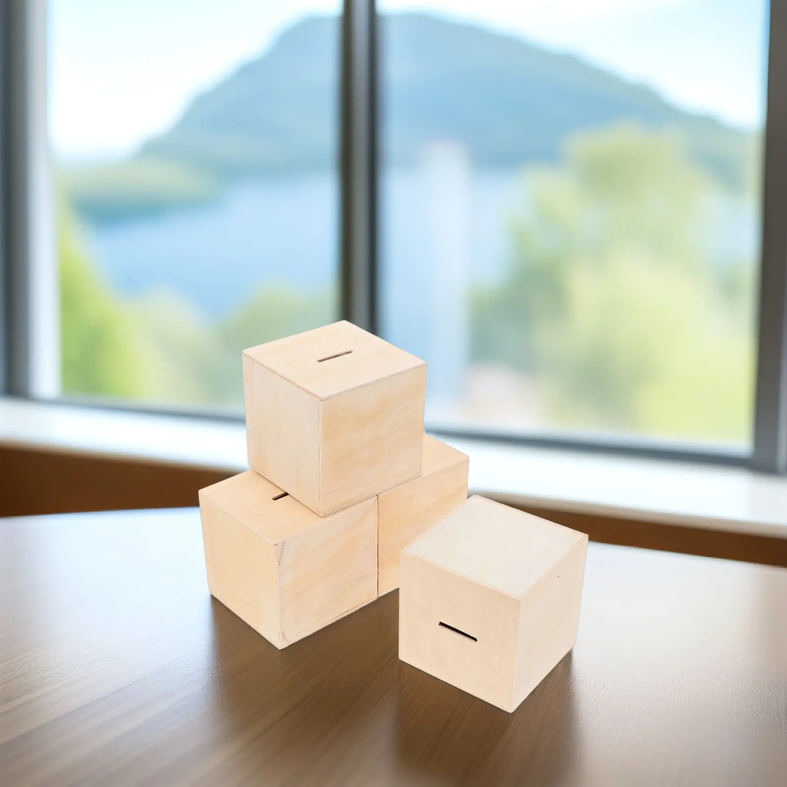 4 Pcs Coin Bank for Piggy Wood Saving Money Unfinished Boxes Decor