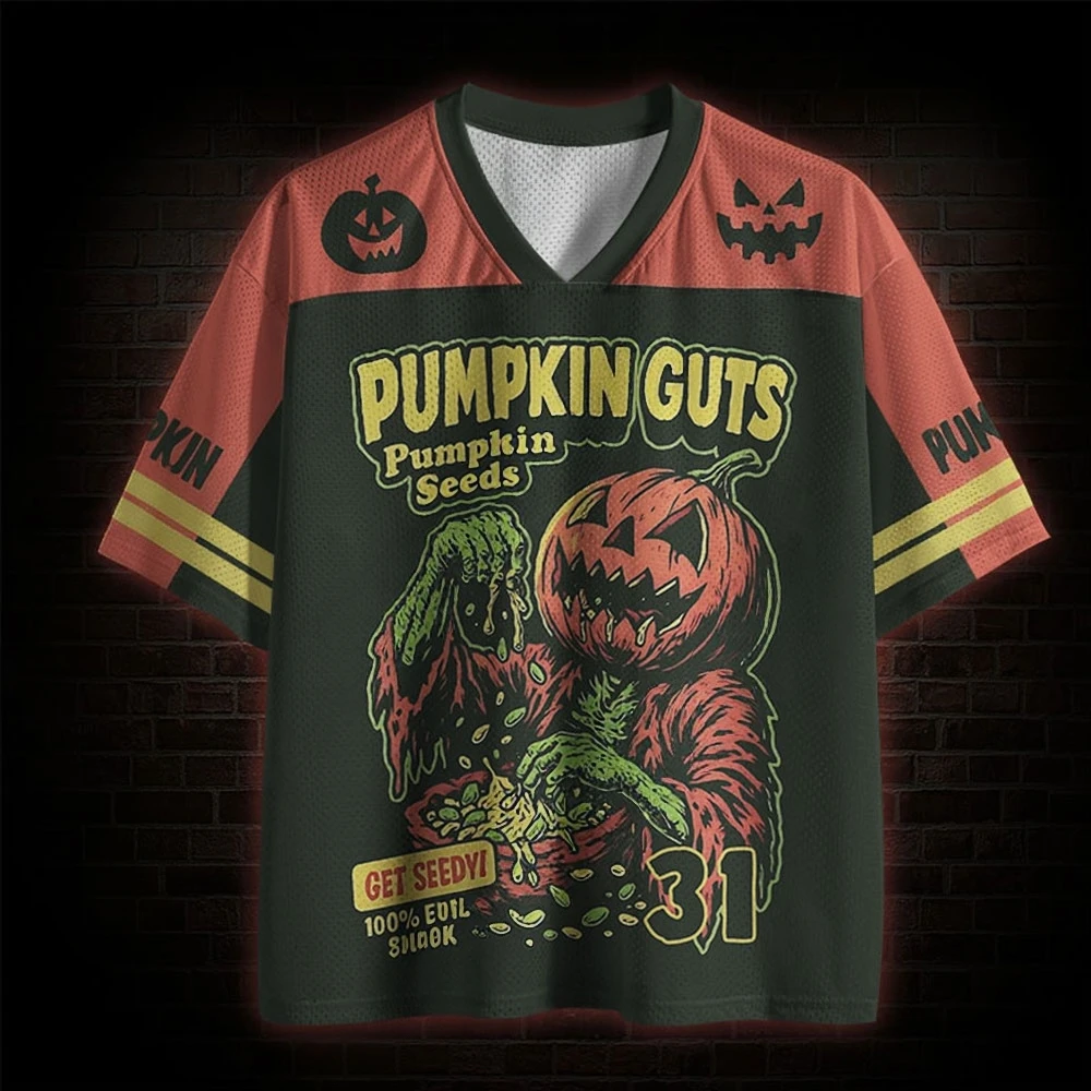 2026 Halloween Retro Gothic Dark Unisex Jersey,Vintage Pumpkin Monster Seeds Graphic,Adult and Kids Available,For Party Festival