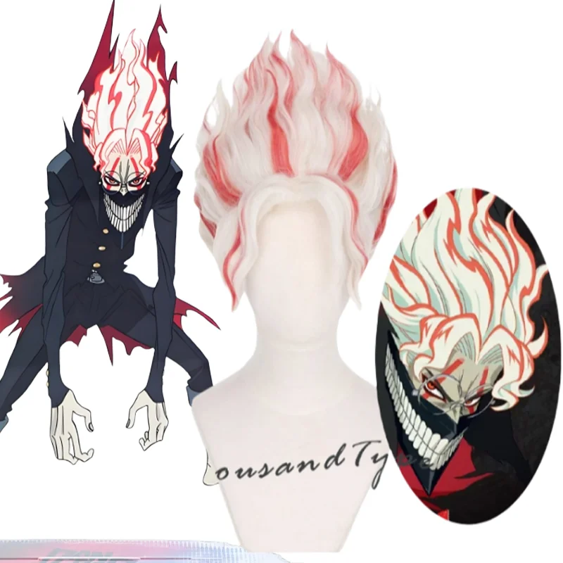 Parrucca cosplay Anime Dandadan Okarun Ken Takakura Parrucca per capelli corti bianca rossa unisex per adulti Parrucca per costume da festa di Halloween