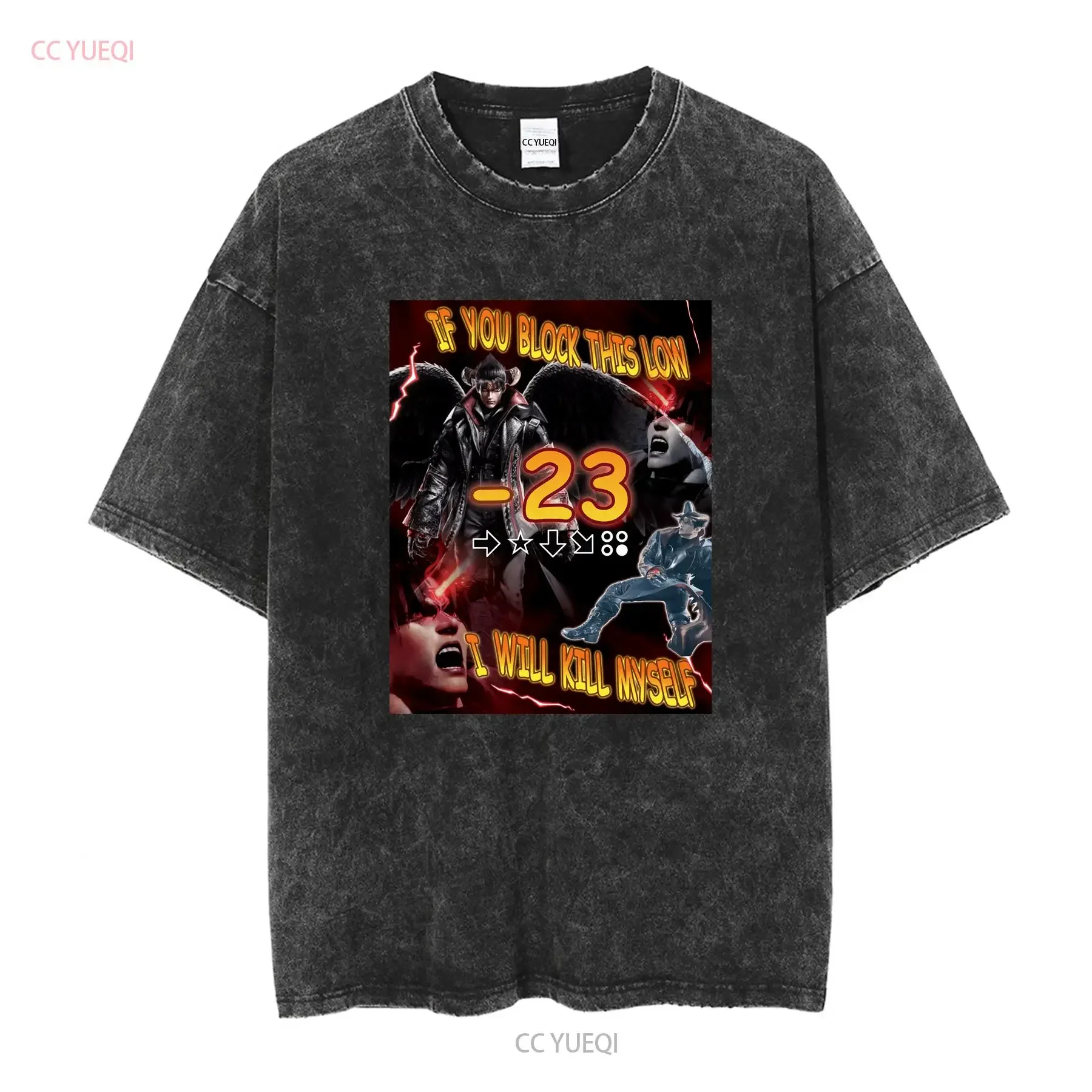Devil Jin T Shirt Tekken 8 fit If you block this low Korosu long or short sleeves vintage Washed Slightly streetwear fashion
