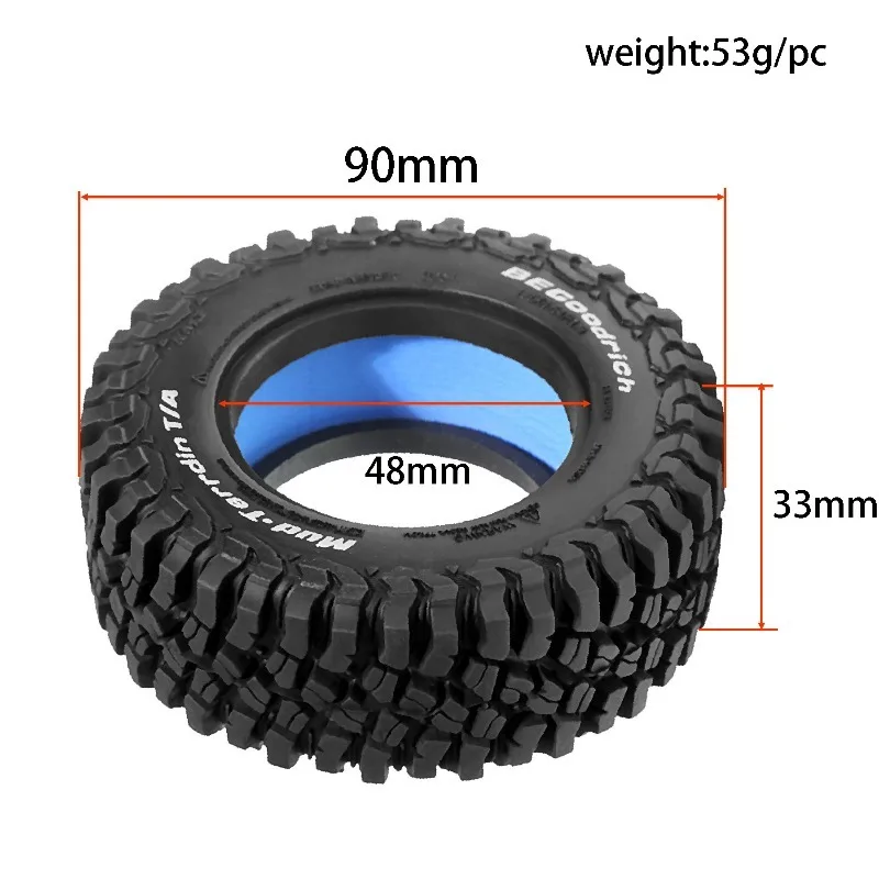 4pcs 1.9 Inch Rubber Tyre 90mm For 1/12 Crawler Car Mjx H12y+ 1/10 Axial Scx10 Tamiya Cc01 D90 D10 Hsp Hpi Wltoy Tamiya