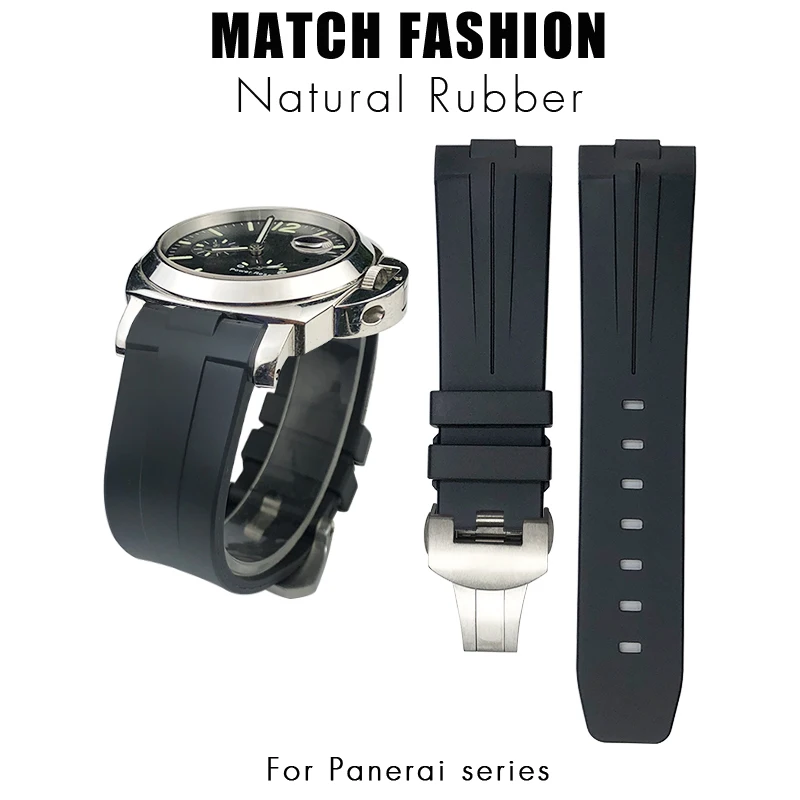 Curved Rubber Watchband 24mm Silicone Watch Strap Fit for Panerai Submersible Luminor PAM Green Black Waterproof Bracelet Tools